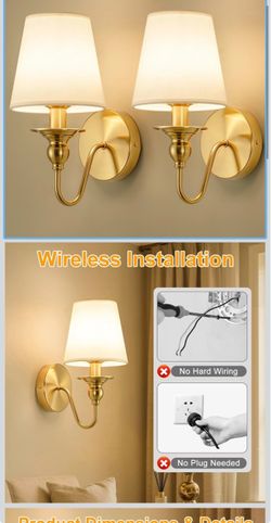 Rechargeable Wall Sconces Set of Two, Wireless Magnetic Bulbs with Remote