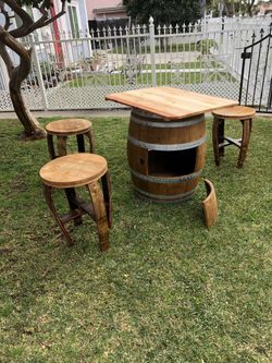Wine barrel table with barstool new never used for sale $$ 400