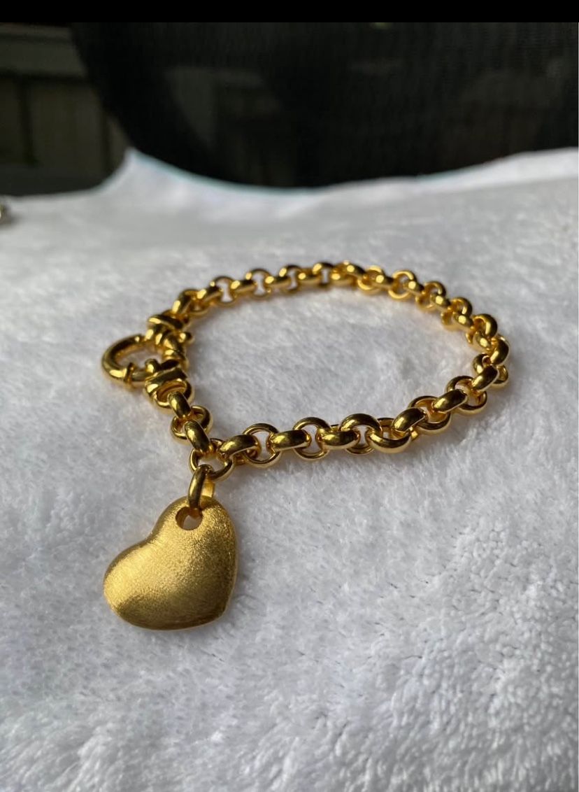 925 Sterling Silver Cable Chain Bracelet with Heart Charm