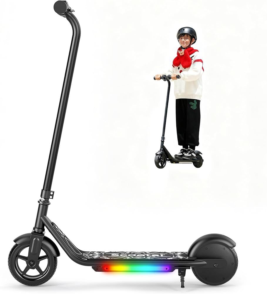 Brand New Unopened    Electric Scooter for Kids, 150W Motor, Simple One-Button Control, 2 Safe Speeds (6/10 MPH), Colorful Lights, Magnetic Charging, 
