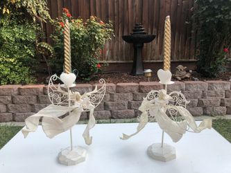 Set of 2 White Angel Candle Holders