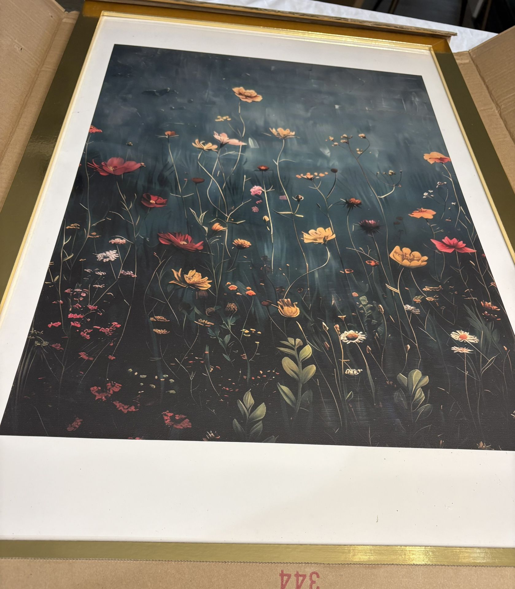 Gold Framed Wildflower Art Deco Minimalist Canvas Art. 24" × 36"