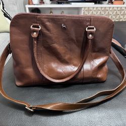 Ashwood Womens Leather Zip Around Two Way Strap Satchel Briefcase Brown Handbag