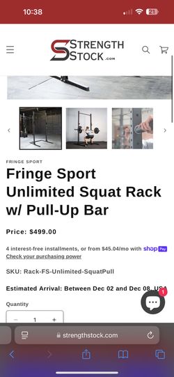 Fringe Sport Squat Rack/325 pound of weight/ barbells