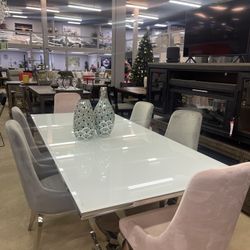 Antoine Light Pink White Glass 5-piece Dining Room Set 