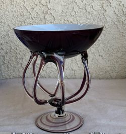 Vintage Amethyst and white Art glass pedestal bowl.