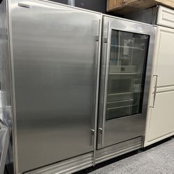 Sub Zero 72” Upright Column Fridge Freezer Glass Door Stainless