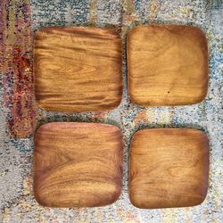 set of  4 wooden mahogany wood vintage Mcm square plates chargers bellvue craft Haiti 