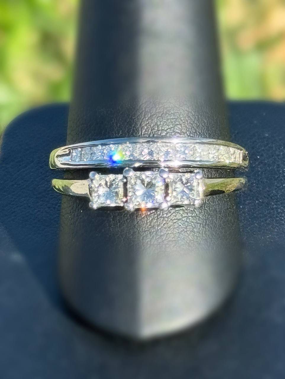 14k White Gold 2.02 CTW Princess Cut Diamond Engagement & Wedding Ring 11 size