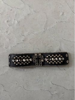 Vintage B. B. Simon Swarovski leather cuff bracelet.