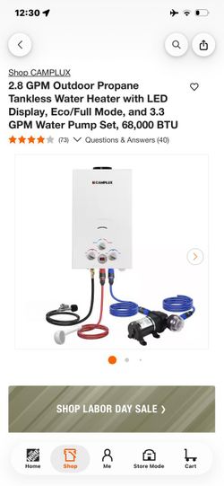 Camplux 2.8 GPM Propane Tankless Water Heater Set
