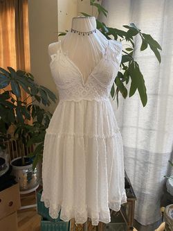 White Polka Dot Halter Neck Summer Dress Medium