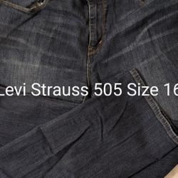 Womens Levi Strauss 505 Straight Size 16. Denim Blue Jeans, 99% Cotton, 1% Elastane, 5 Pocket. W 38, Rise 11, Inseam 31.