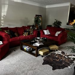 Red Living Room Set With Ottoman