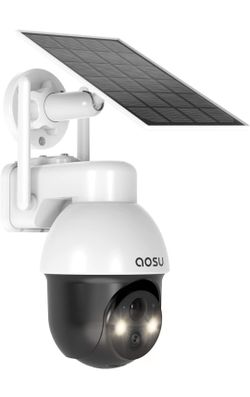  Solar Security Camera Wireless Outdoor with Panoramic PTZ, Human Auto Tracking, 2K Night Vision, Light and Sound Alarm, 2-Way Audio, Compatible with 