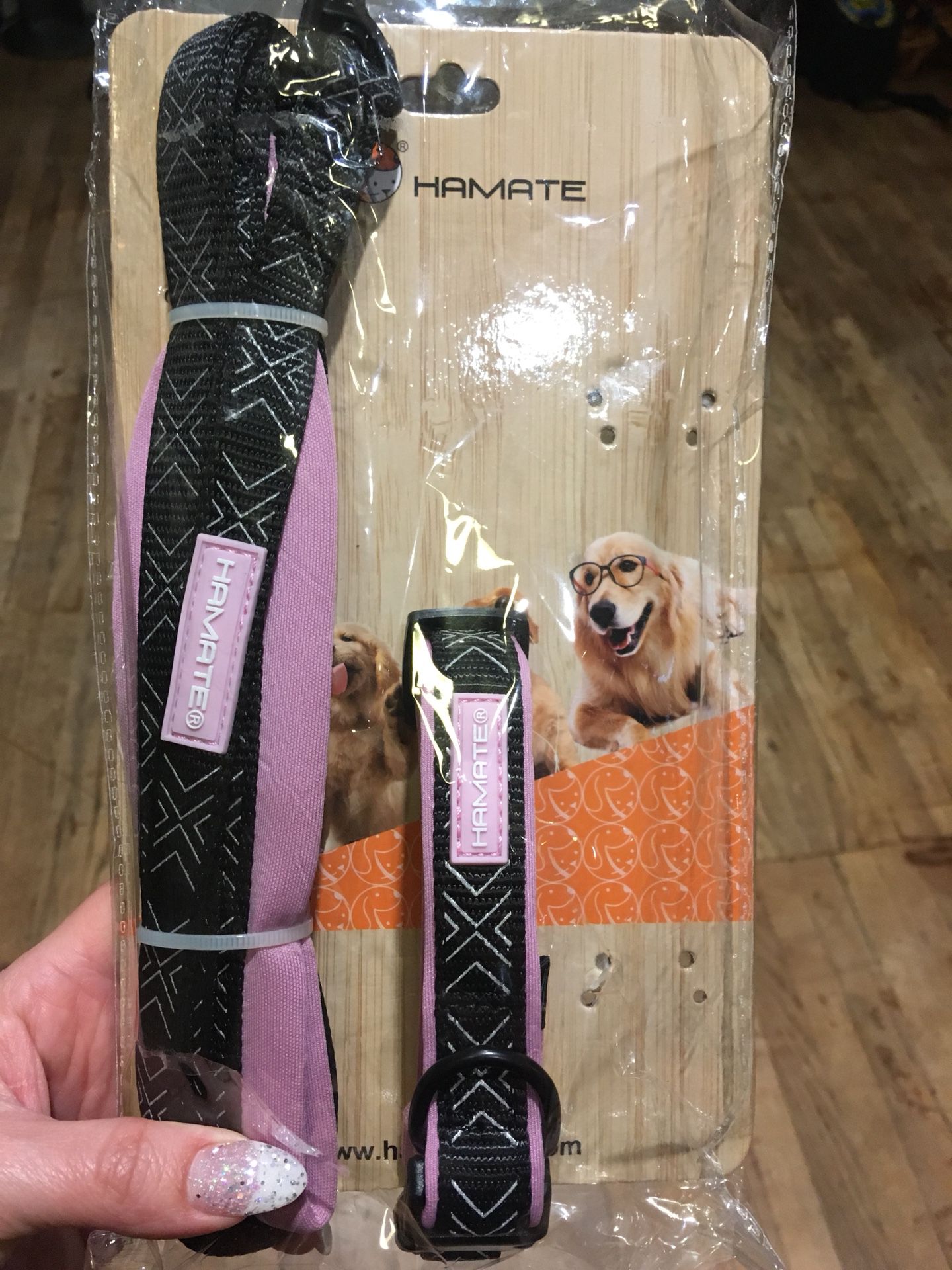 Pink and Black Dog Leash and Collar