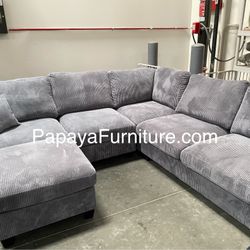 New! Dark Grey Sectional Sofa And Ottoman, Sectionals, Sofa, Couch, Plush Sectional, High Back Couch, Sofas, Grey Sectional, Grey Sofa, Grey Couch Dim