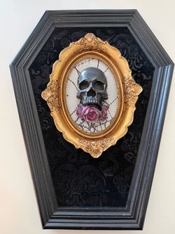 Gothic Skull Rose Coffin Shadow Box Wall Art