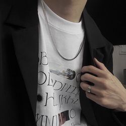 Titanium steel necklace, titanium steel plain ring necklace, men‘s ins fashion sweet and cool personality snake bone chain hip-hop style simple