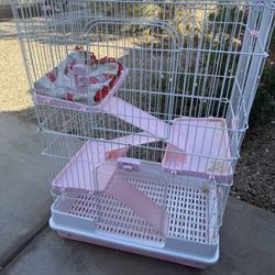 Pink Large Pet Cage With Ramps 