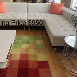 Modani Phantom White Sectional Sofa - Note: Coffee Table, Side Tables, Rug, Vases, Plant & Flowers NOT included !