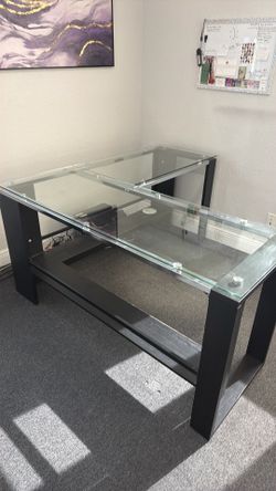 Glass Top L shaped Desk