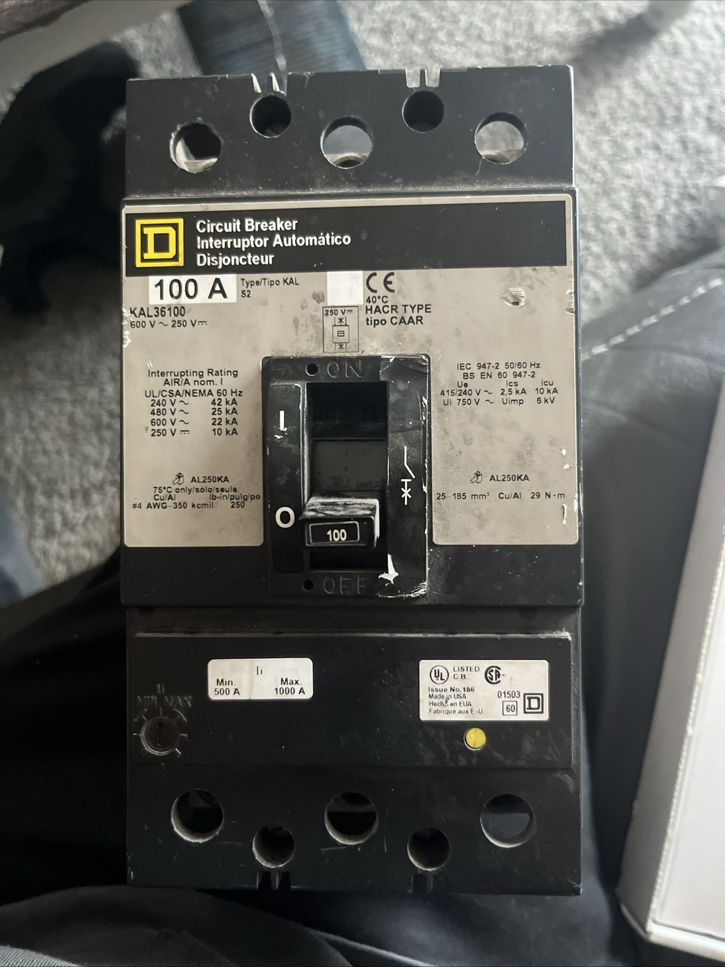 Square D 600v 100a 3 Phase Breaker Kla36100