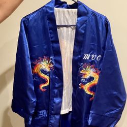 Unisex Cobalt Blue Robe With 3 Embroidered Dragon! Very Cool Wardrobe! RARE Like NEW! Super Clean! Size Medium