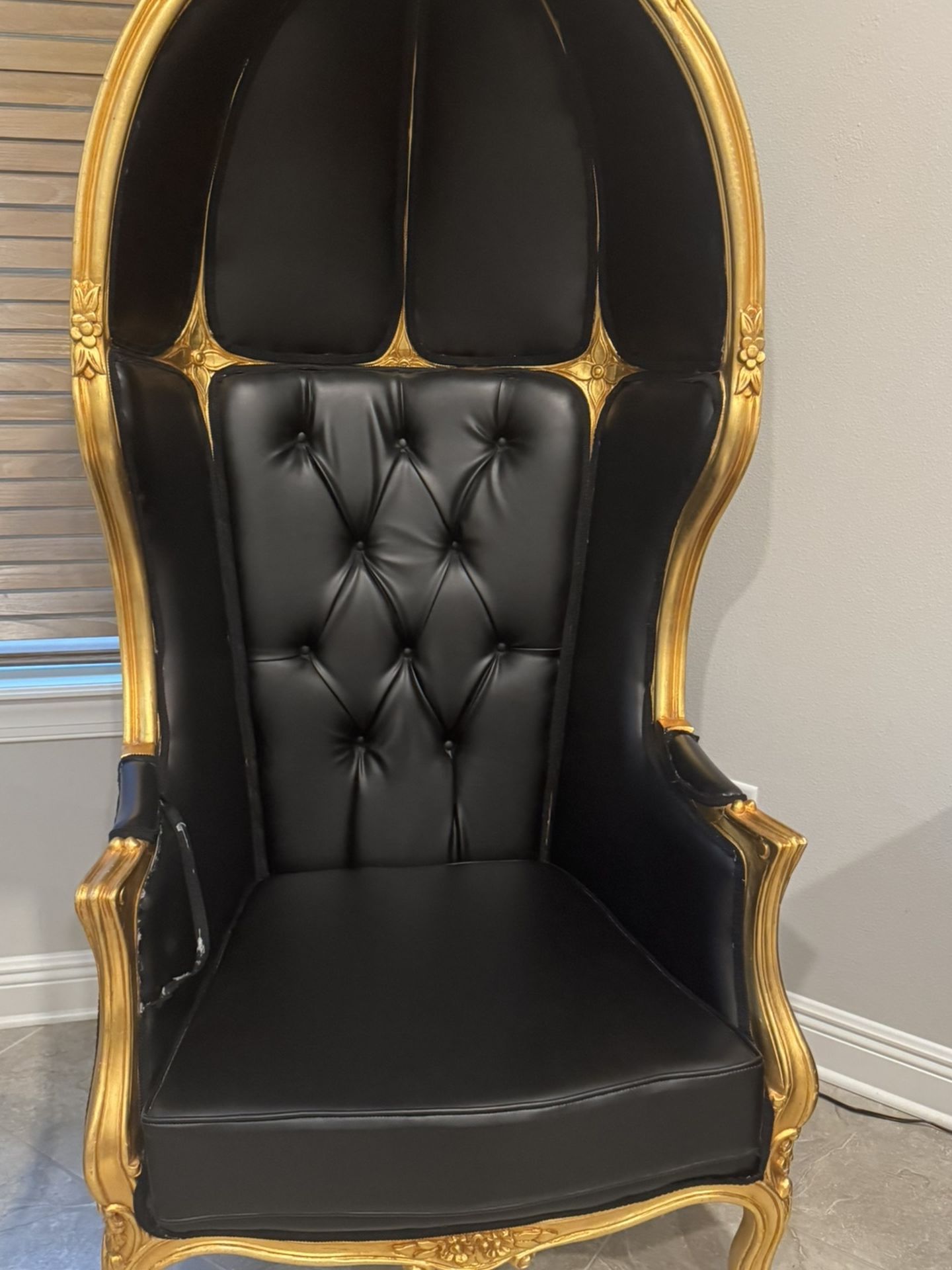 Balloon Chair French Style Black Leather Gold Finish Lacquer Chair