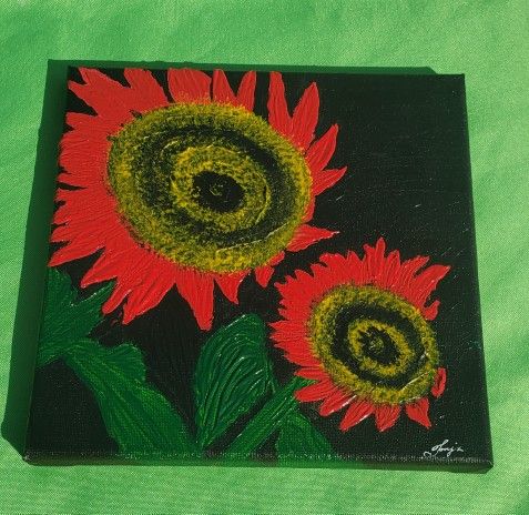 Abstract Acrylic Sunflower. 8"×8" .  OBO