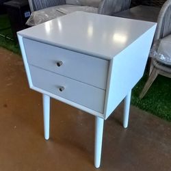 Nathan James Harper White Nightstand with 2-Drawer Wooden Side Table or End Table
