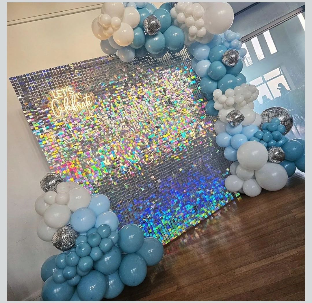 Shimmer Walk Backdrop Silver. 6ftx4 Ft