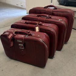 Vintage 80’s World Traveler Red Leather 4 Piece Travel Suitcase Luggage Set