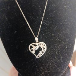 Humming Bird Sterling Silver Pendant W/ Sterling Silver Chain