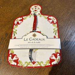 NEW Jardin Red Cheese Board With Knife Set by Le Cadeaux