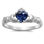 Sapphire Claddagh Ring- Sterling, Size 5
