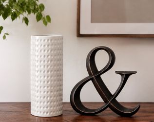 West Elm White Vase + Decorative Ampersand & Sign – Modern Home Decor