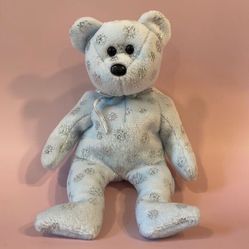 Ty Beanie Babies 2002 Flaky the Blue Bear with Silver Snowflakes Excellent Used… 