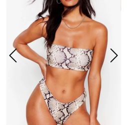 Nastygal nude brown python snake tube top bikini set 10
