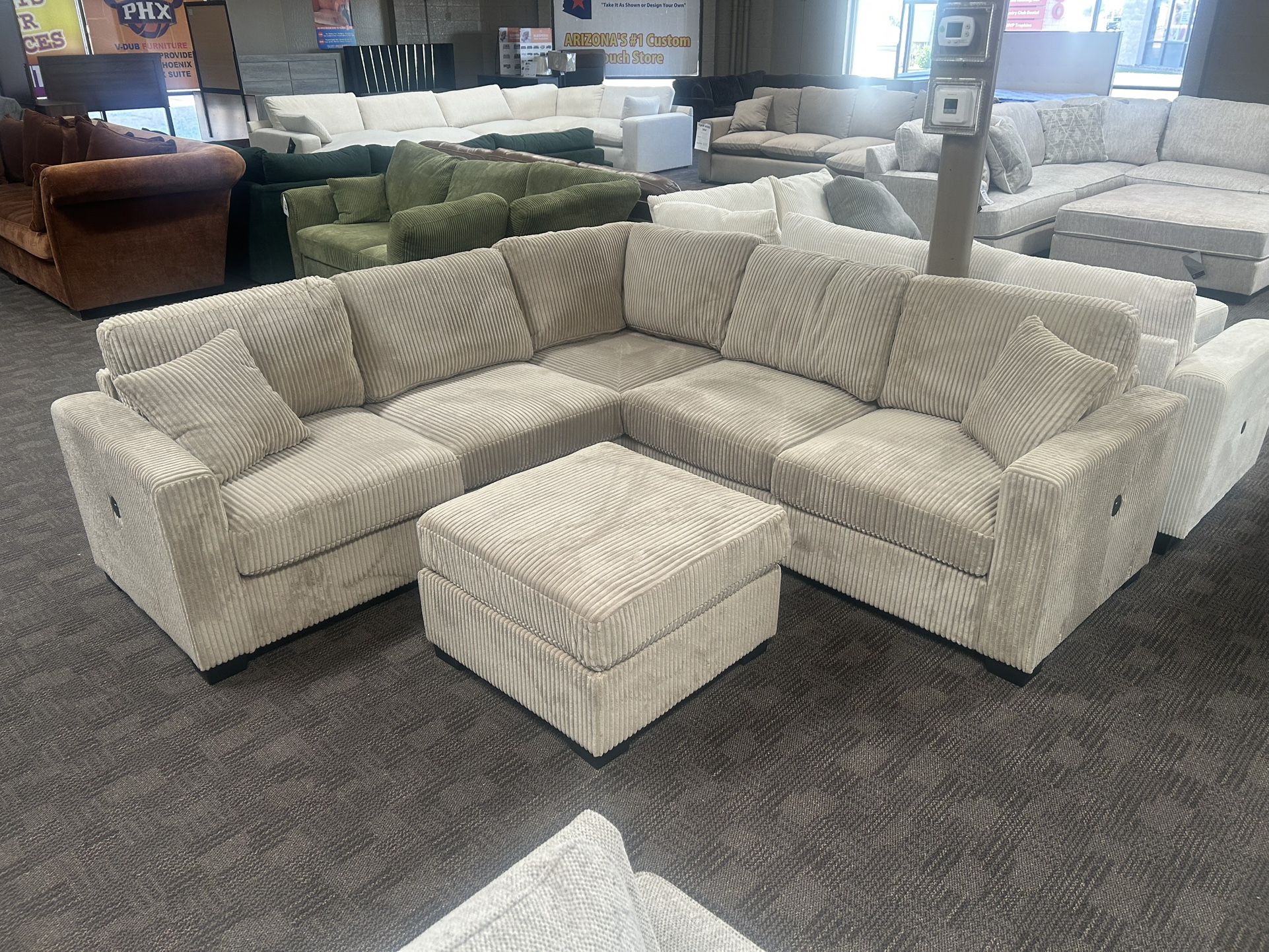 Beige Taupe Comfy Sectional And Ottoman