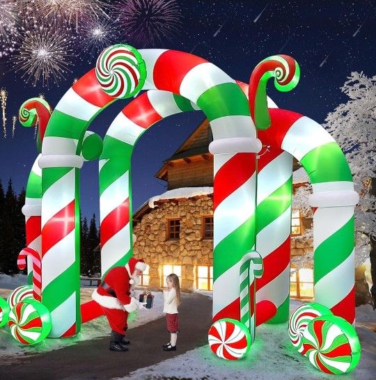 Kalolary 13FT Christmas Archway Inflatables with LED Light, Giant Xmas Candy Arch Inflatable Stereoscopic Blow up Christmas Outdoor Yard Decorations f