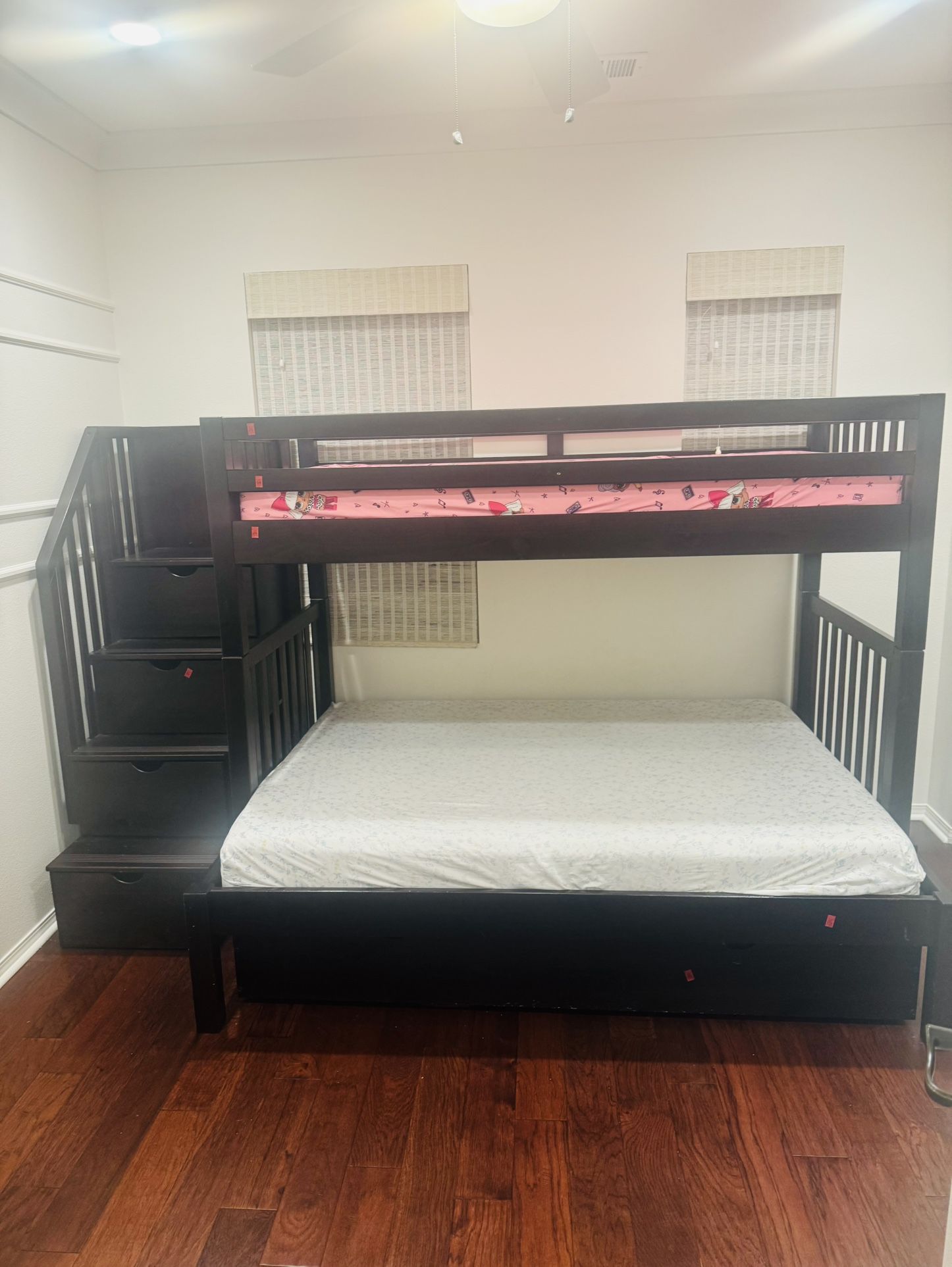 Queen/full Size Bunk Bed With Storage, Mattress Included 