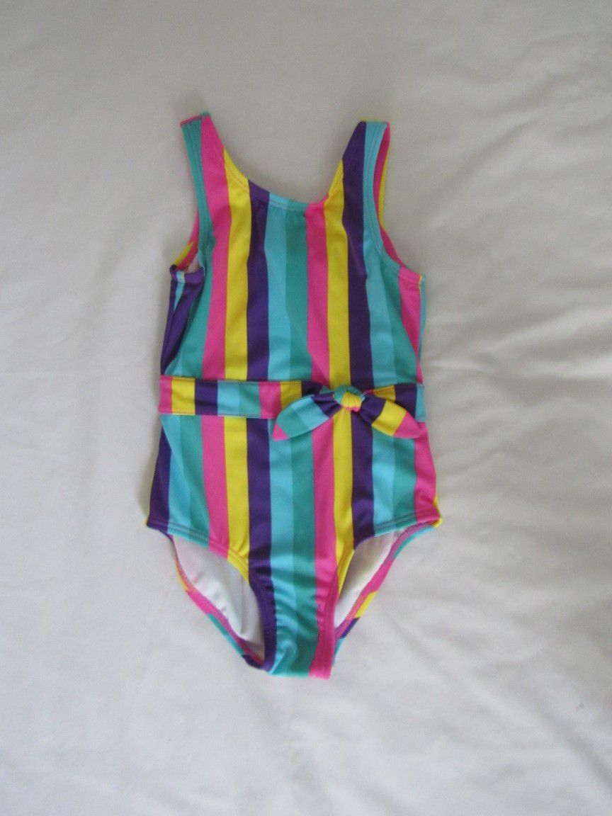 New Girls 3T Stripe With Bow Swimsuit 