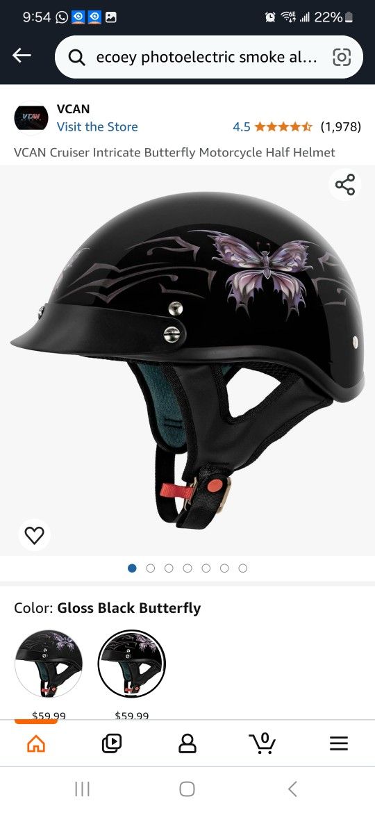 VCAN Cruiser Intricate Butterfly Motorcycle Half Helmet