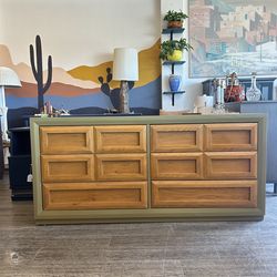 Light Green Dresser / Two Tone Green and Wood / 6 Drawers!