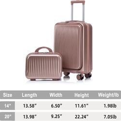 Carry On Luggage 22x14x9 Airline Approved, Spinner Wheels Luggage Sets 2 Piece with 14" Cosmetic Case, Expandable Front Opening ABS Suitcase with Comb