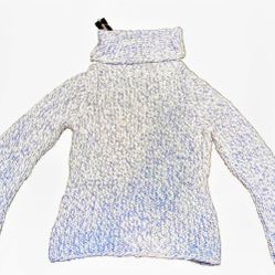 Vtg Womens Small EXPRESS Handknit Turtleneck Wool Sweater  Blue/White New