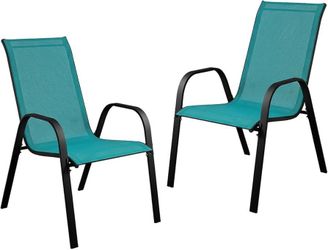 LE63 $50  Patio Chairs Set of 2Heavy Duty Metal Frame & Teslin Fabric, All-Weather Outdoor Dining Chairs with Armrests for Poolside, Backyard, Balcony
