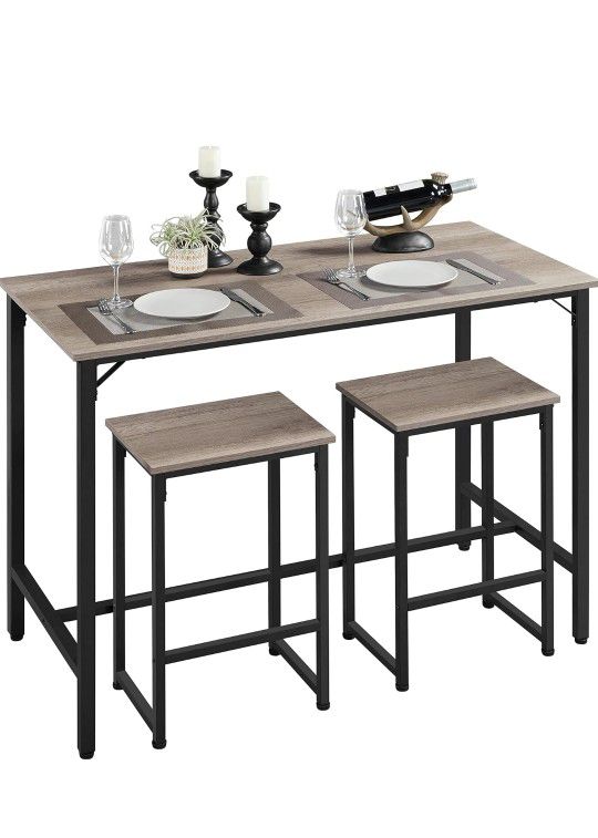 3 Piece Dining Table Set, 47.5" Industrial Bar Table Set, Counter Height Kitchen Table with Bar Stools Set of 2