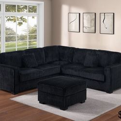 Corduroy Sectional Sofa with ottoman